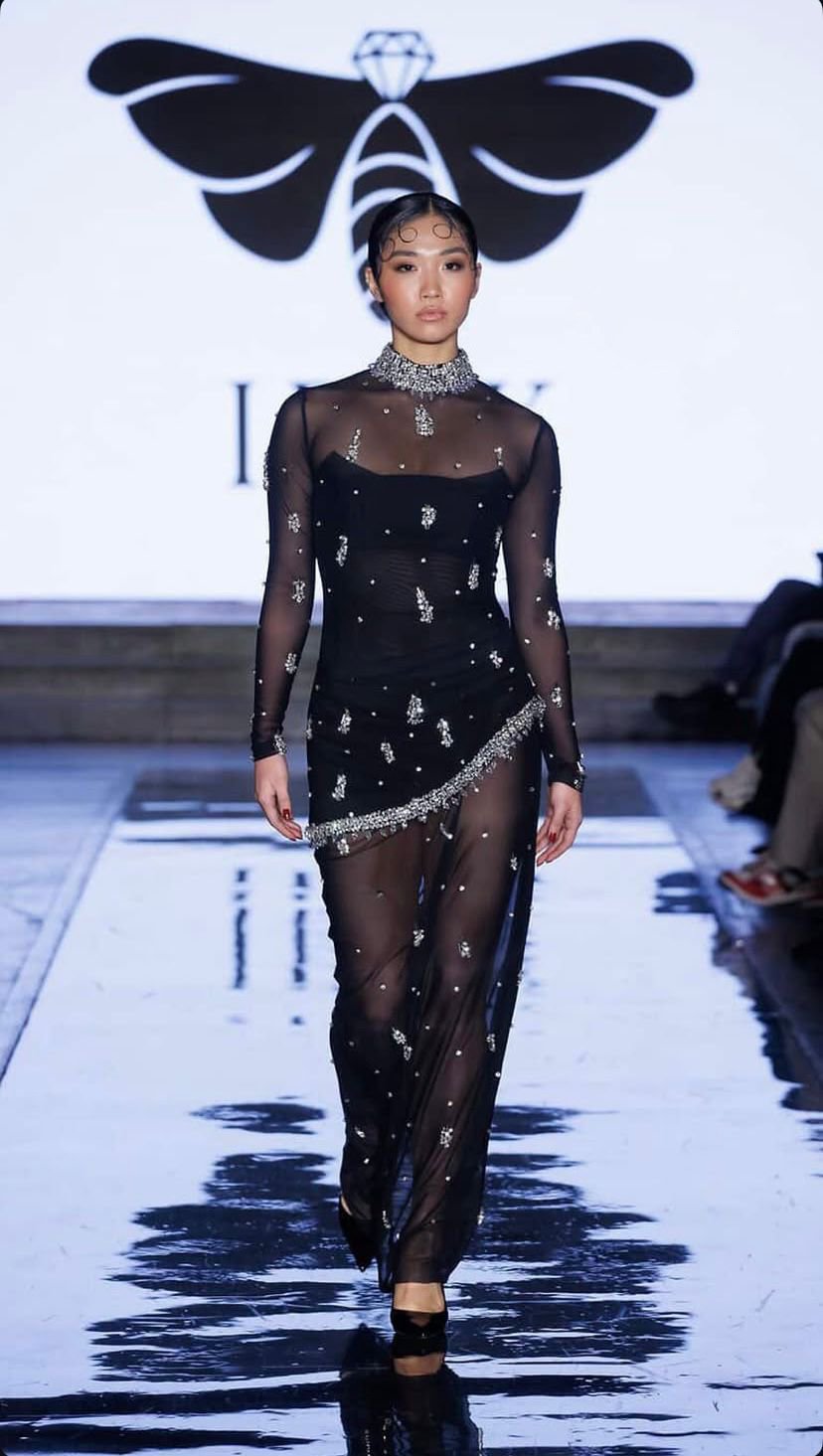 NOIR RHINESTONE GOWN