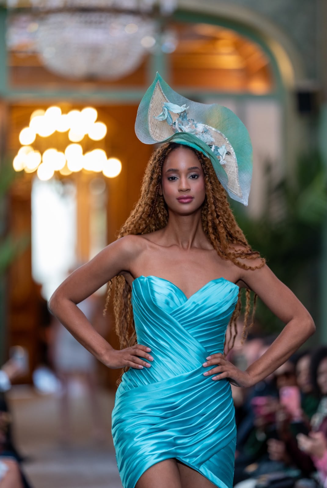 CYAN SATIN & SCULPTURAL HAT