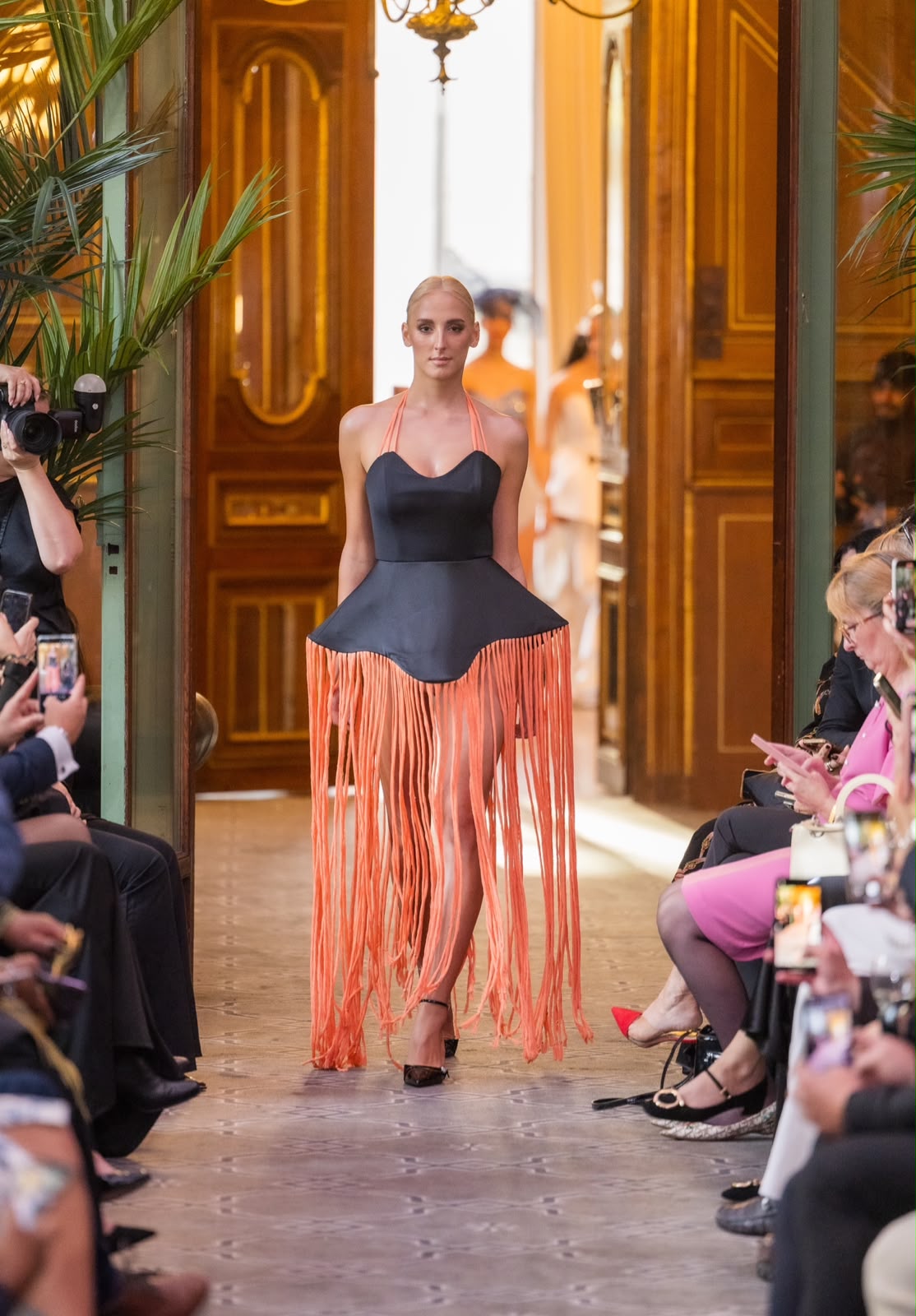 FRINGE PEPLUM GOWN