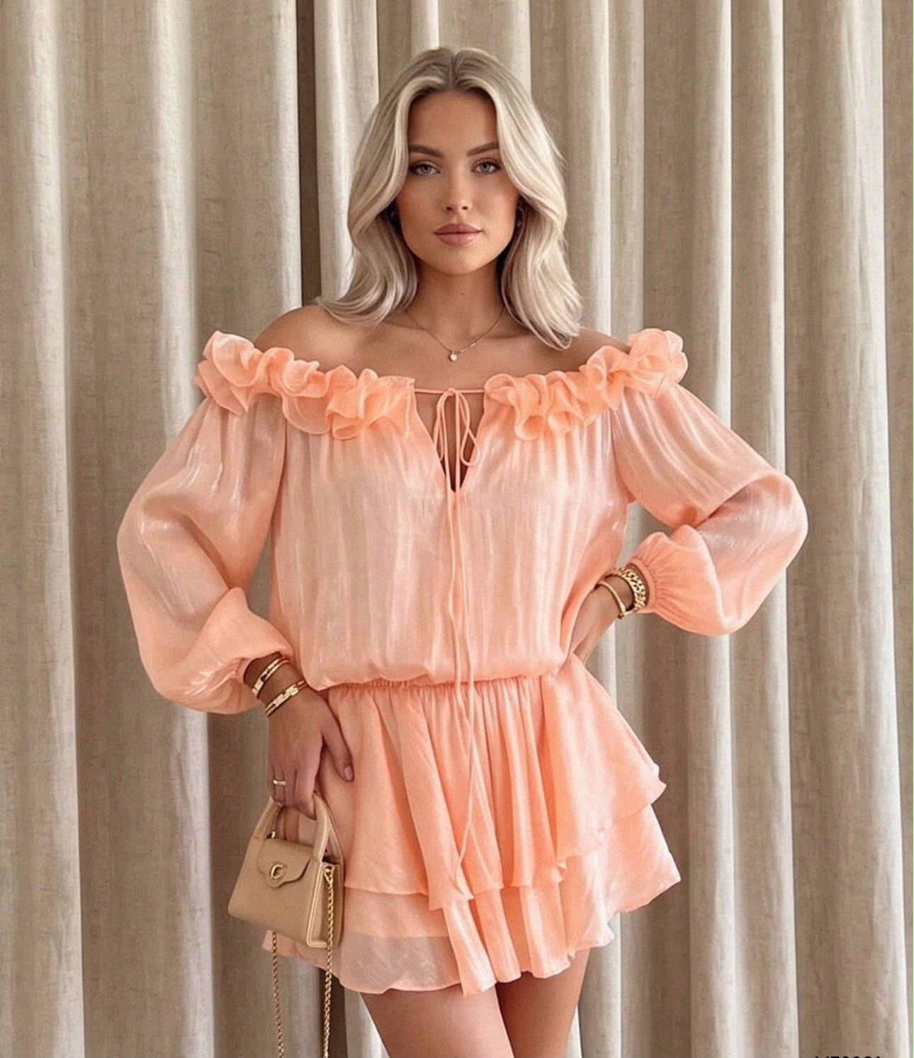 PEACH RUFFLE MINIDRESS